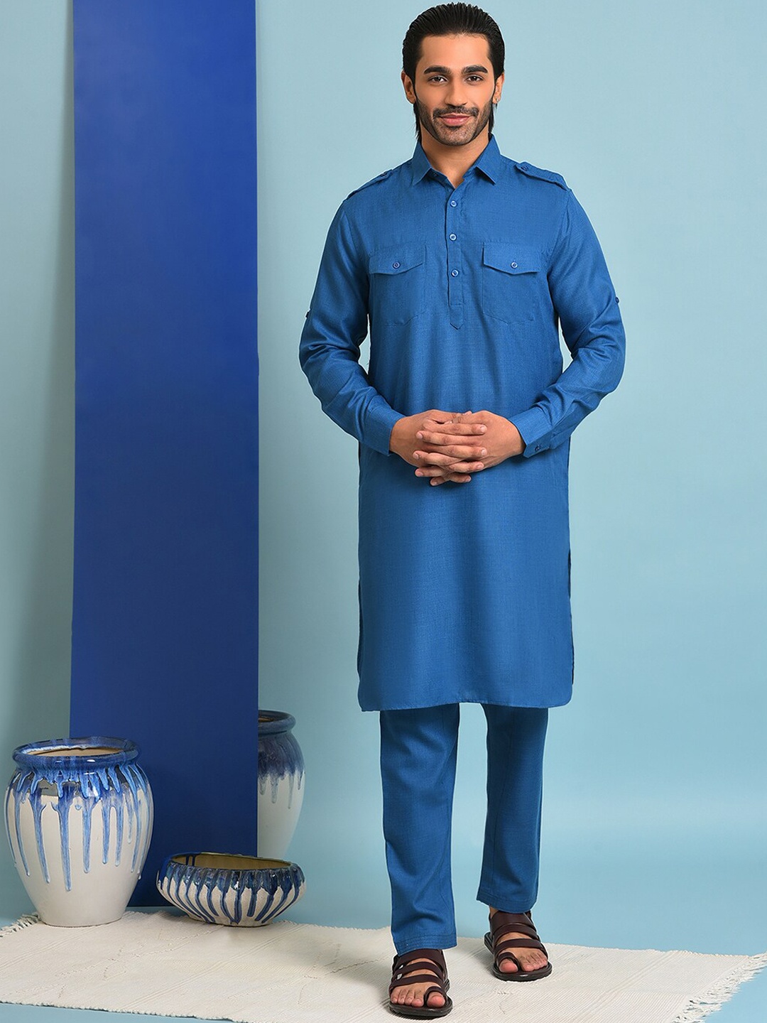 

Vgyaan Pathani Kurta with Pyjamas, Blue