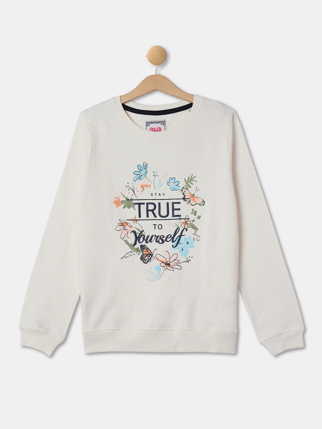 

R&B Girls Typography Printed Cotton Pullover, White