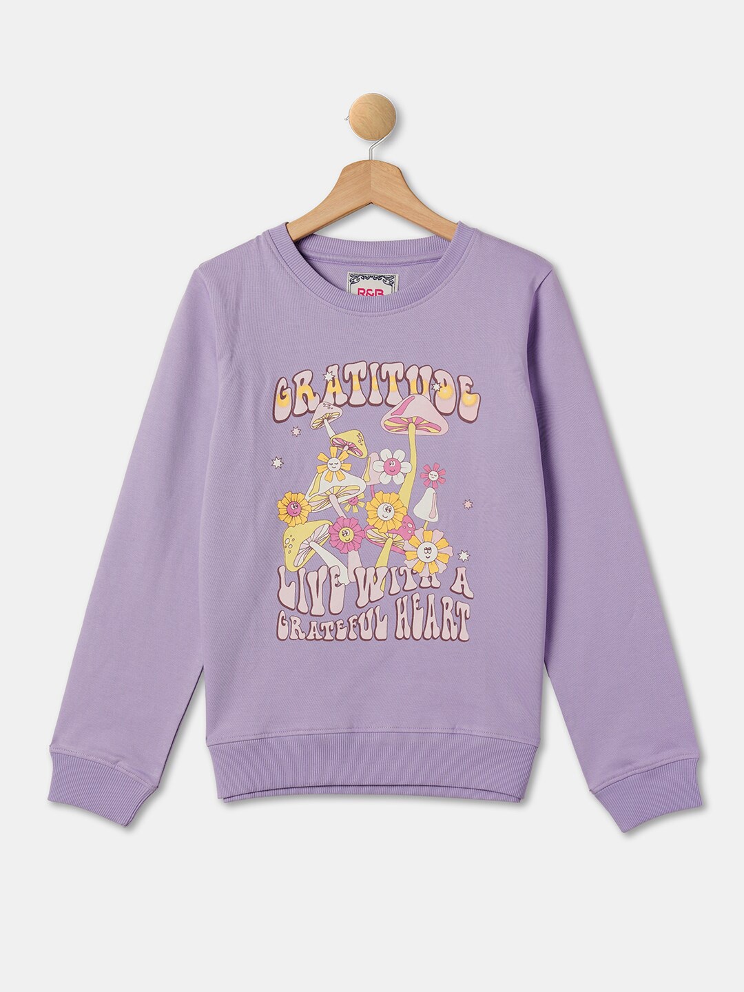 

R&B Girls Printed Cotton Sweatshirt, Purple