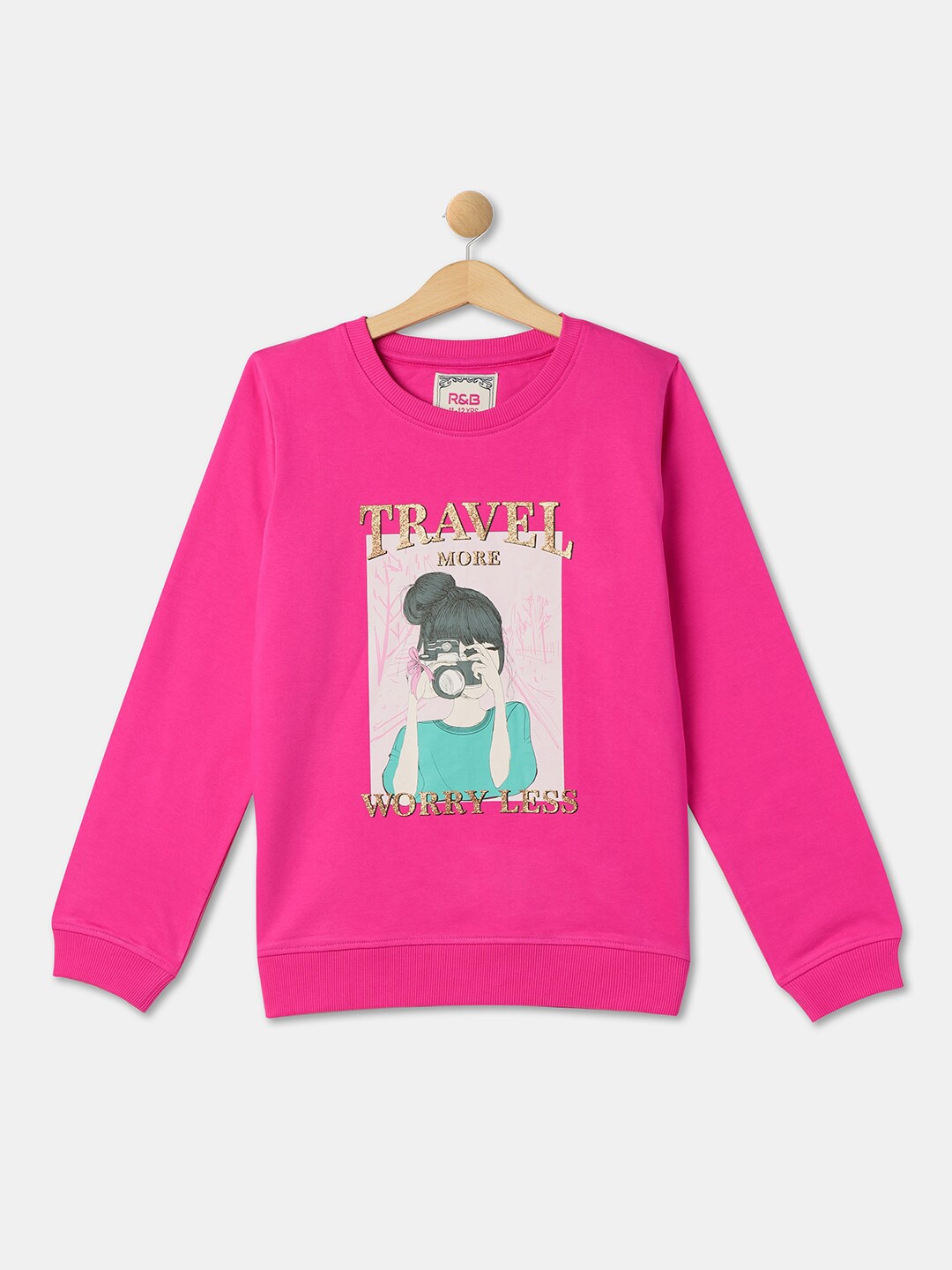 

R&B Girls Graphic Printed Cotton Pullover, Pink