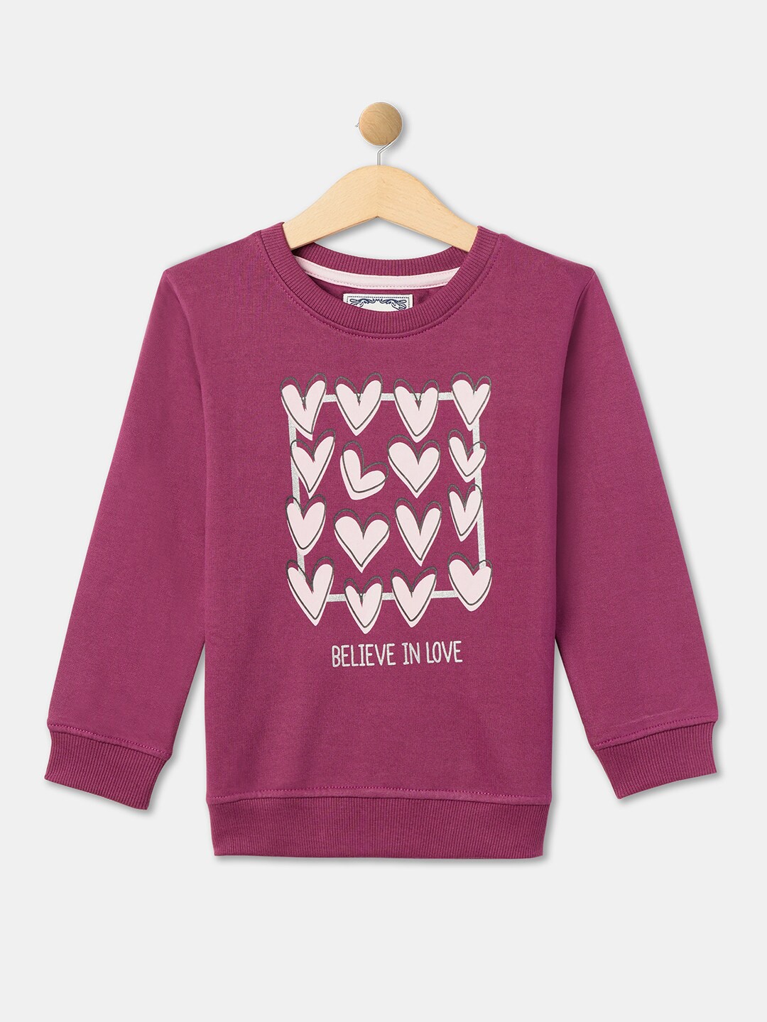 

R&B Girls Graphic Printed Cotton Pullover, Burgundy