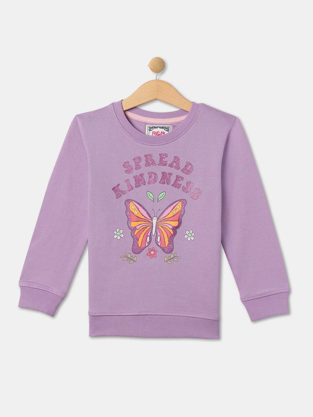 

R&B Girls Graphic Printed Cotton Pullover, Purple