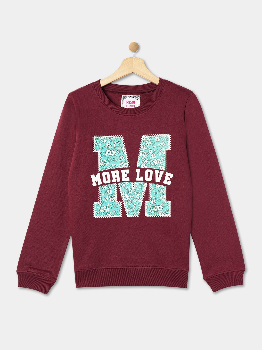 

R&B Girls Printed Cotton Sweatshirt, Maroon