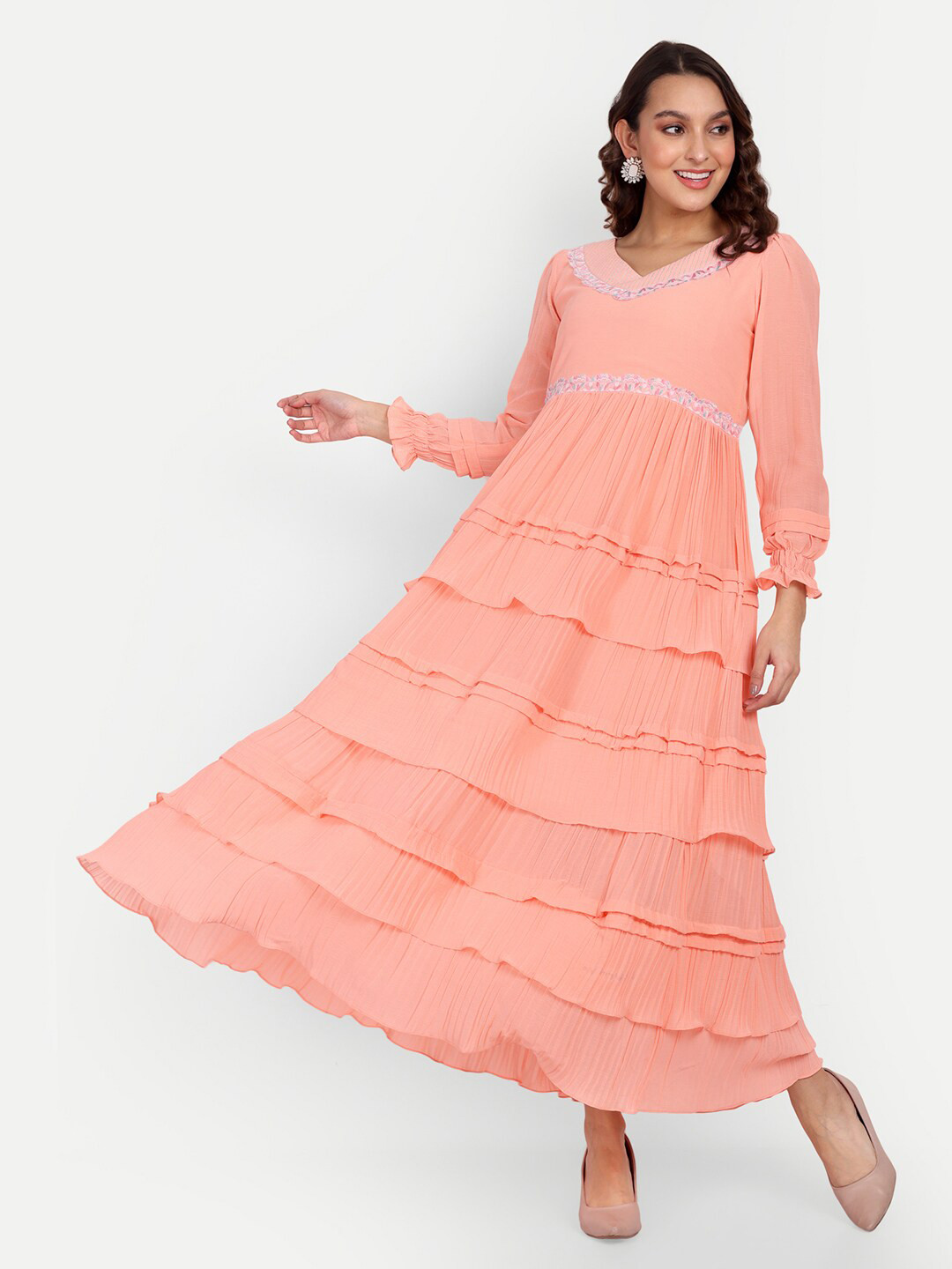 

Growish Layered Georgette Maxi Dress, Peach