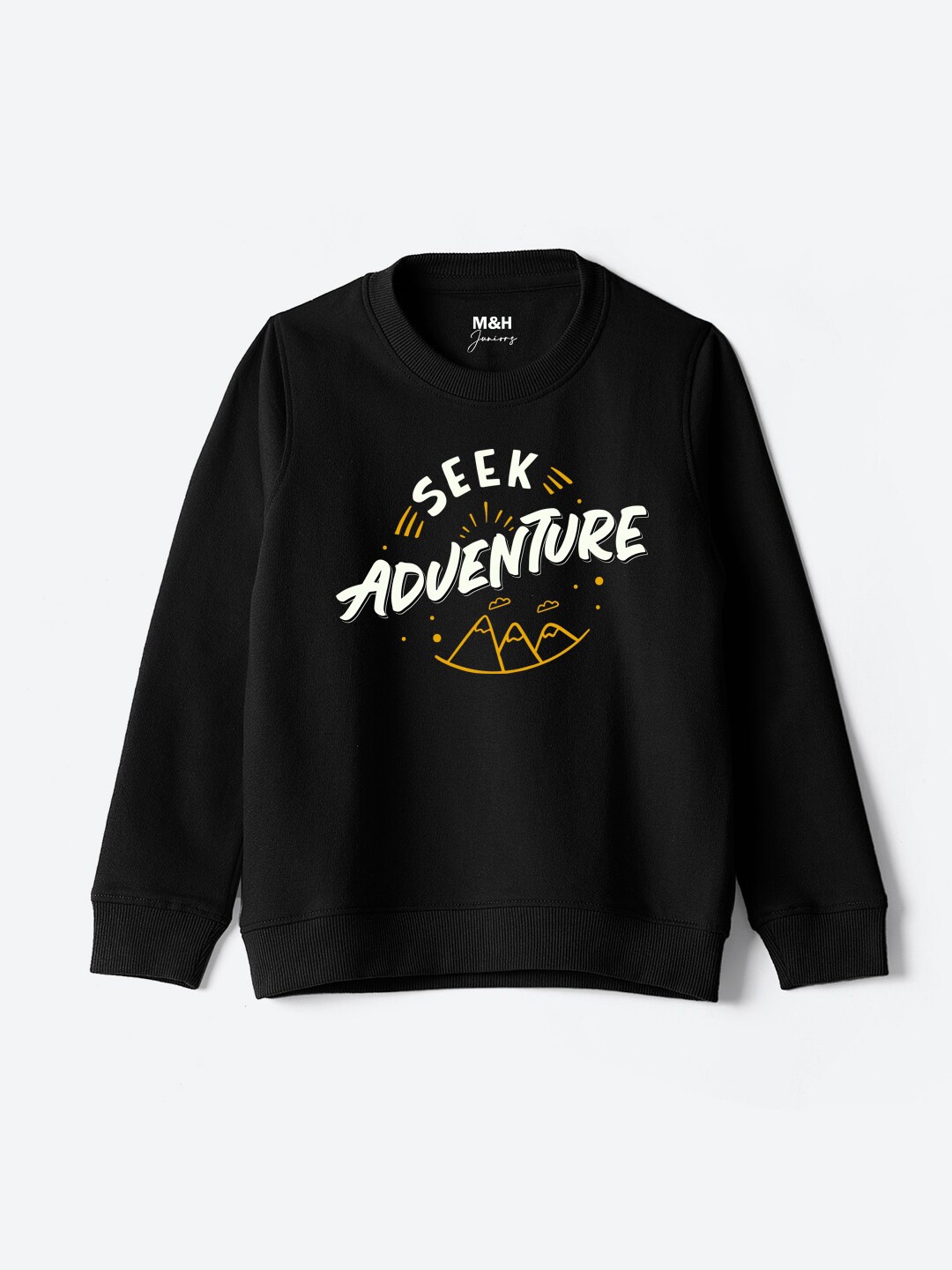 

M&H Juniors Boys Typography Printed Round Neck Sweatshirt, Black