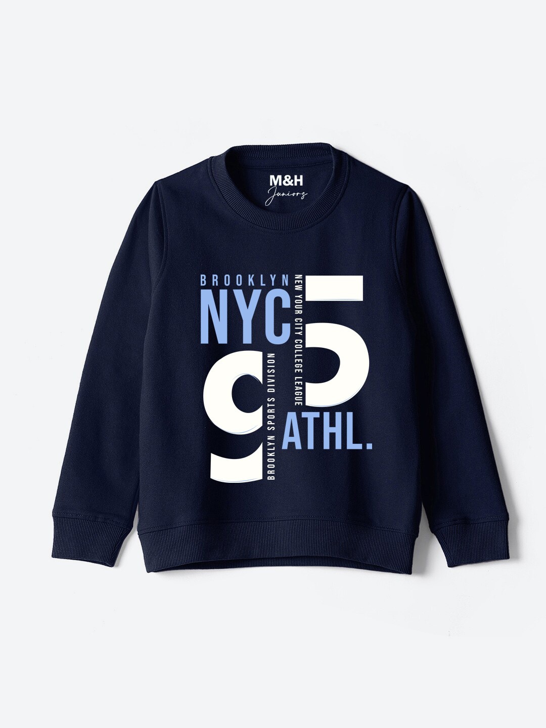 

M&H Juniors Boys Typography Printed Round Neck Sweatshirt, Navy blue