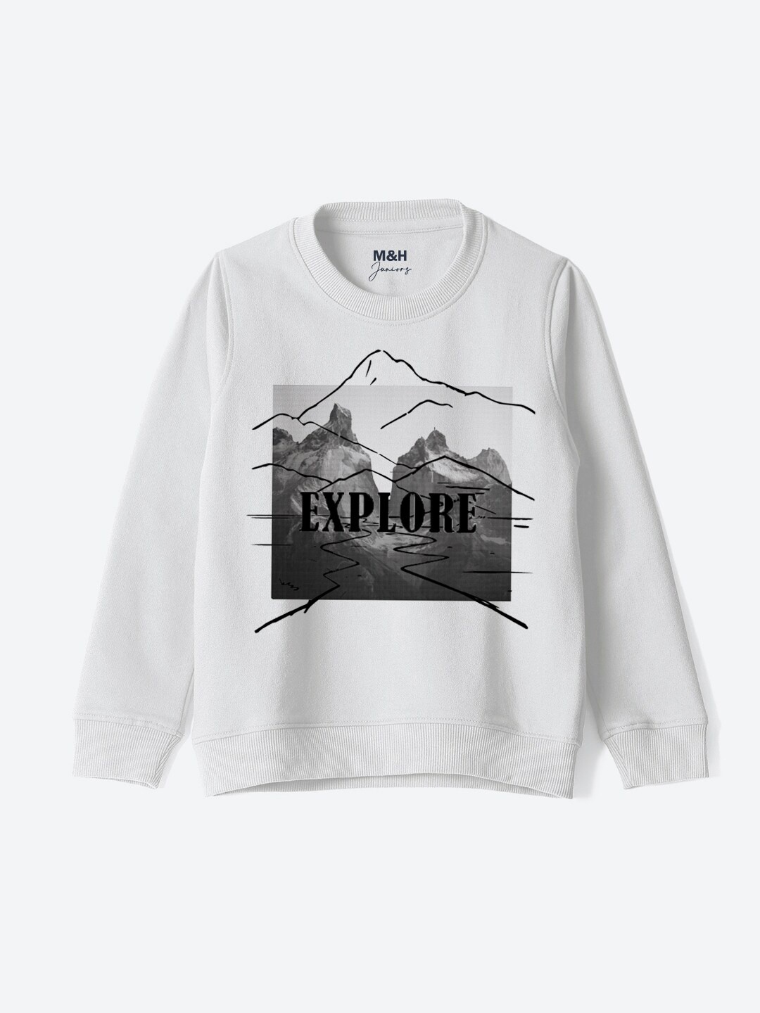

M&H Juniors Boys Typography Printed Round Neck Sweatshirt, White