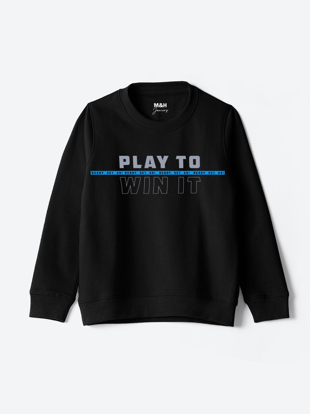 

M&H Juniors Boys Typography Printed Round Neck Sweatshirt, Black