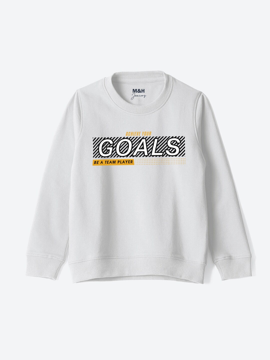 

M&H Juniors Boys Typography Printed Round Neck Sweatshirt, White