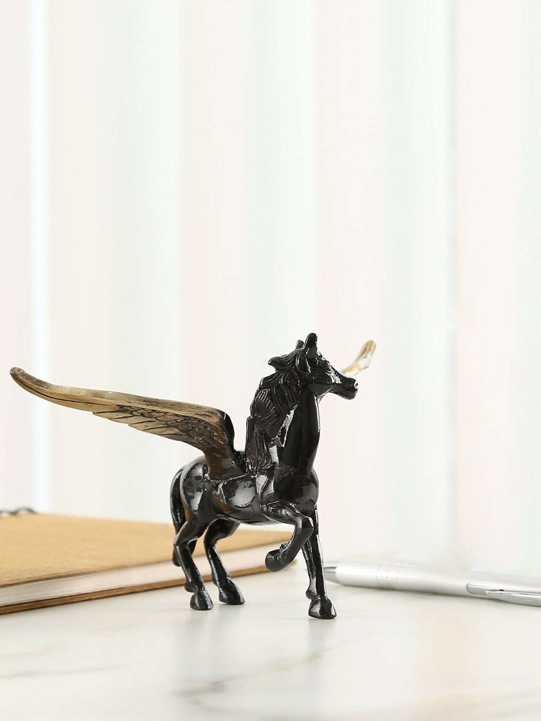 

Two Moustaches Flying Angel Brass Horse Showpiece, Black