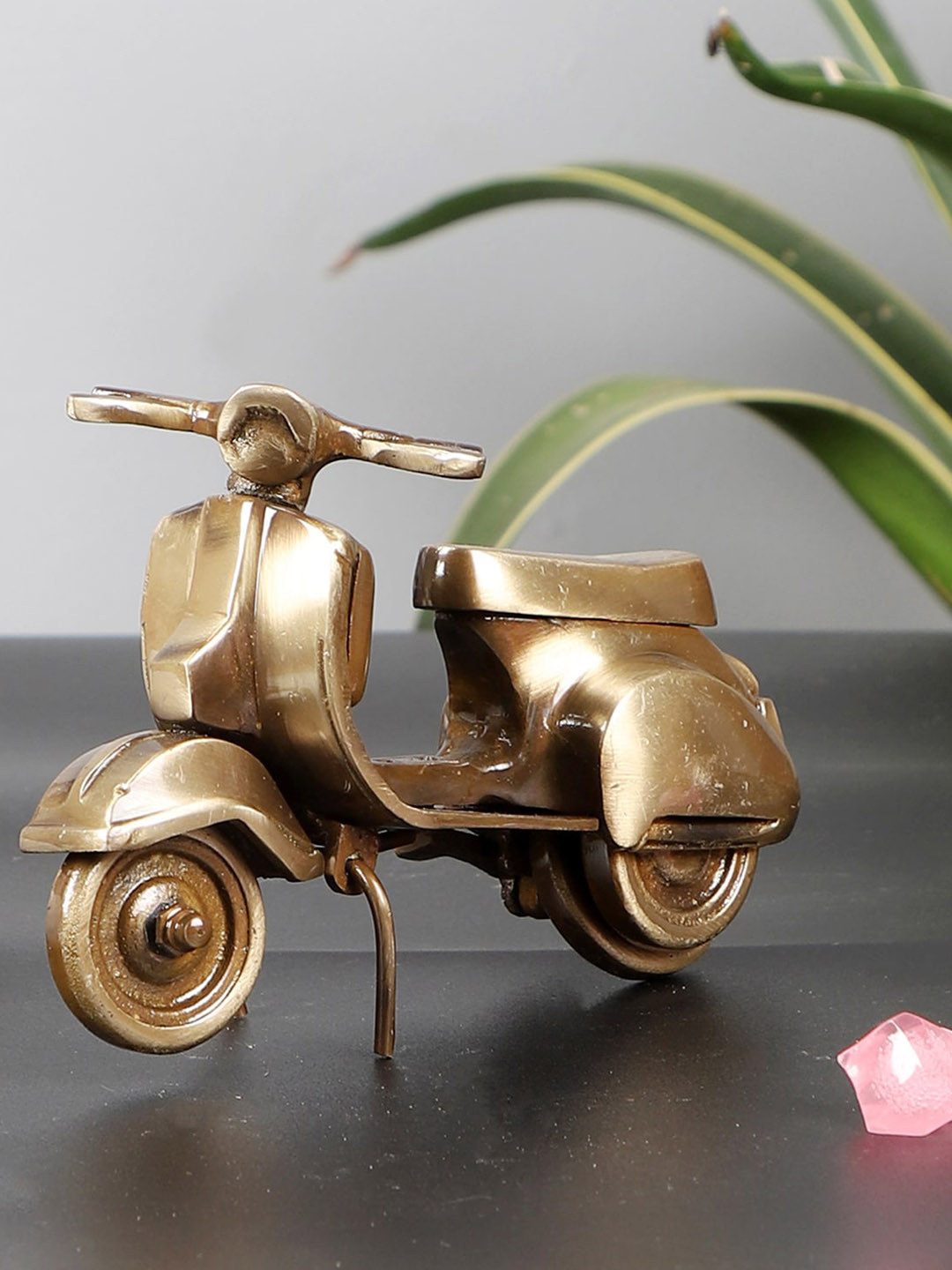 

Two Moustaches Brass Vintage Scooter Showpieces, Brown
