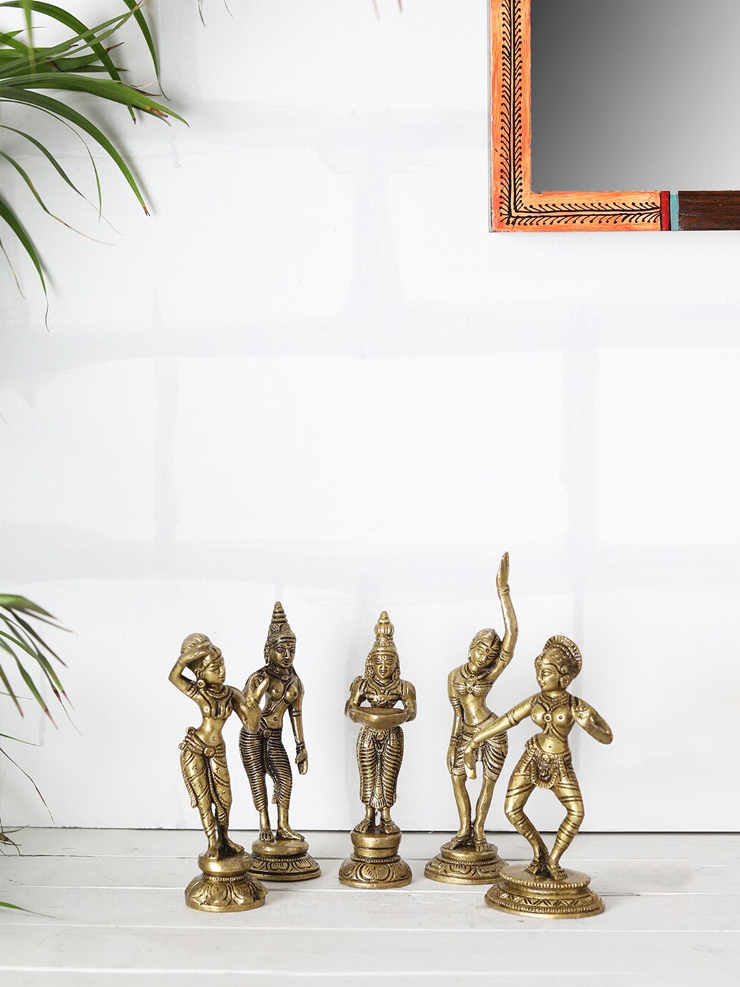 

Two Moustaches Gold Toned 5 Pieces Textured Apsara Brass Idol Showpieces
