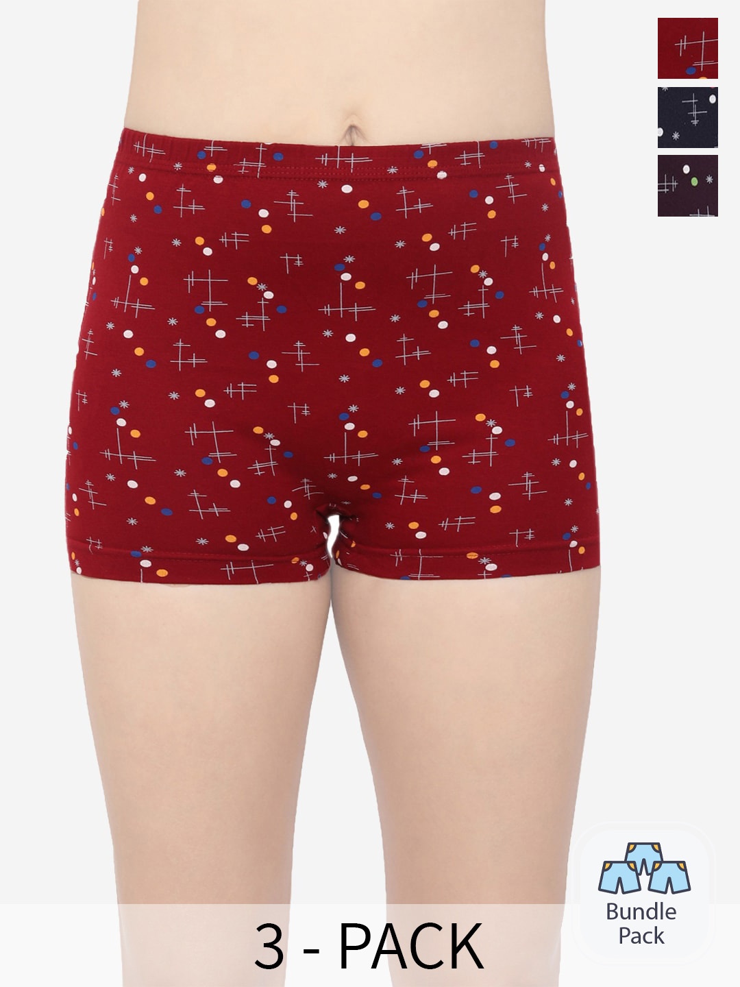 

In Care Pack Of 3 Printed Pure Cotton Boy Shorts, Navy blue