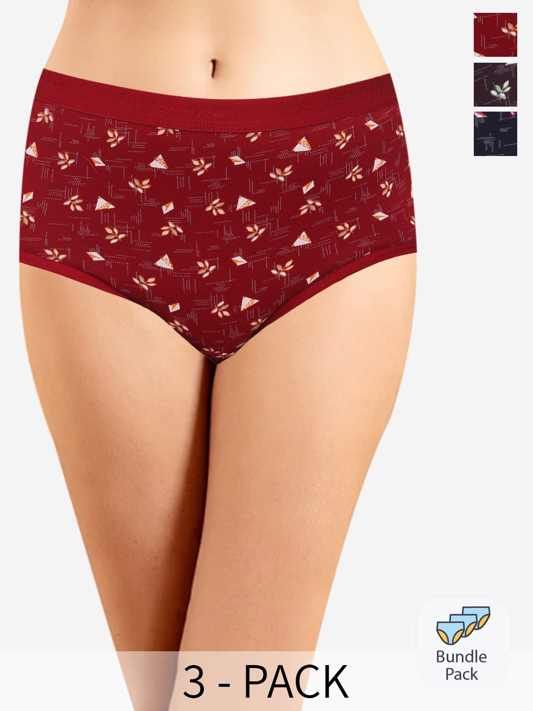 

In Care Assorted Pack of 3 Printed Pure Cotton Hipster Briefs