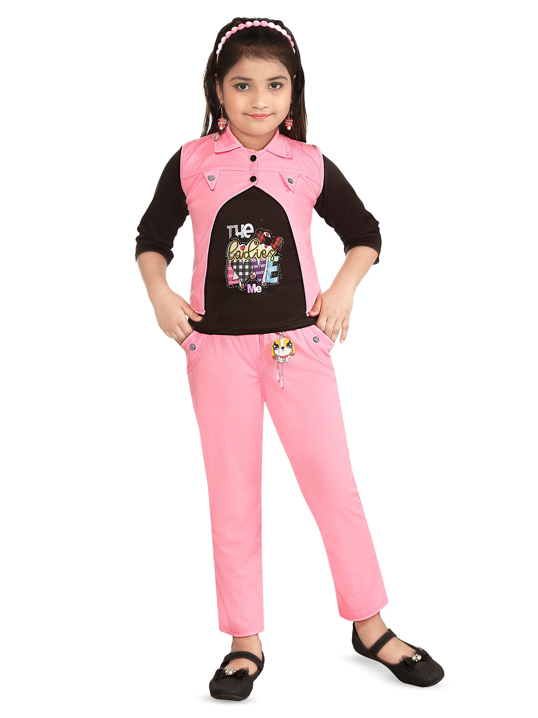 

BAESD Girls Printed Top With Trousers, Pink