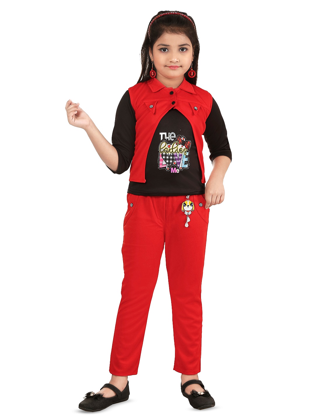 

BAESD Girls Printed Top With Trousers, Red