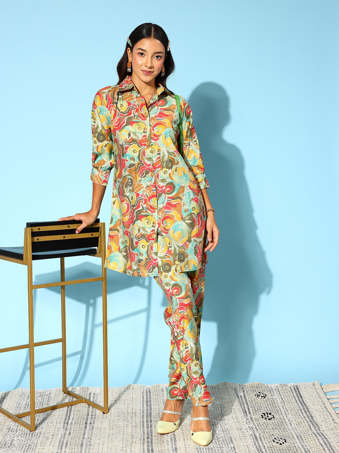 

Kvsfab Women Floral Printed Tunic with Trousers, Multi