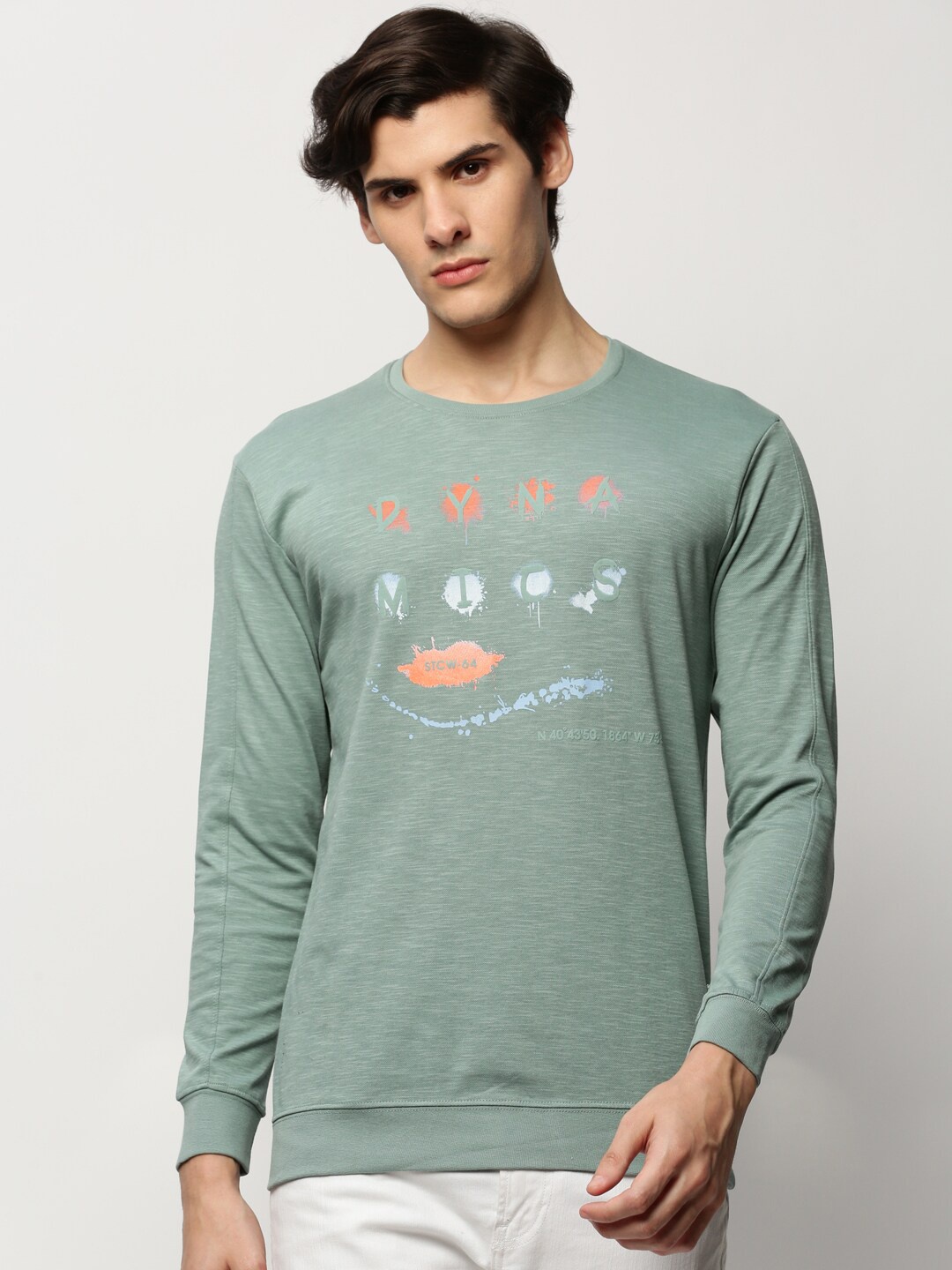 

SHOWOFF Printed Round Neck Cotton Sweatshirt, Sea green