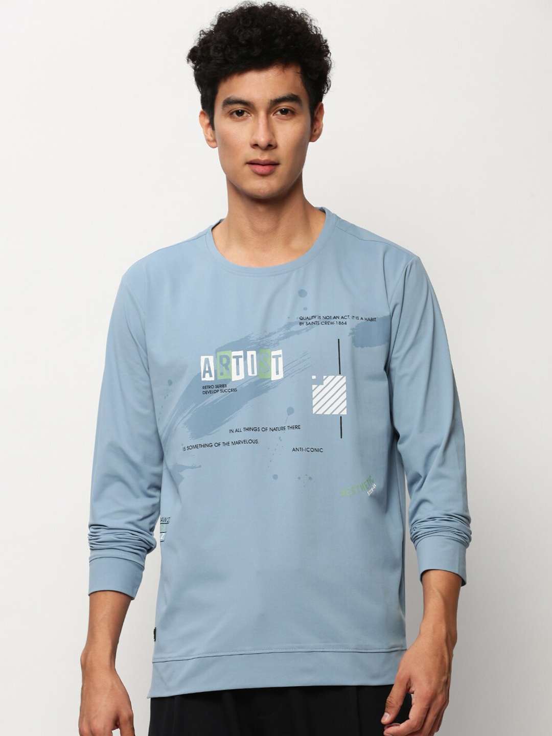 

SHOWOFF Typography Printed Cotton Pullover, Blue
