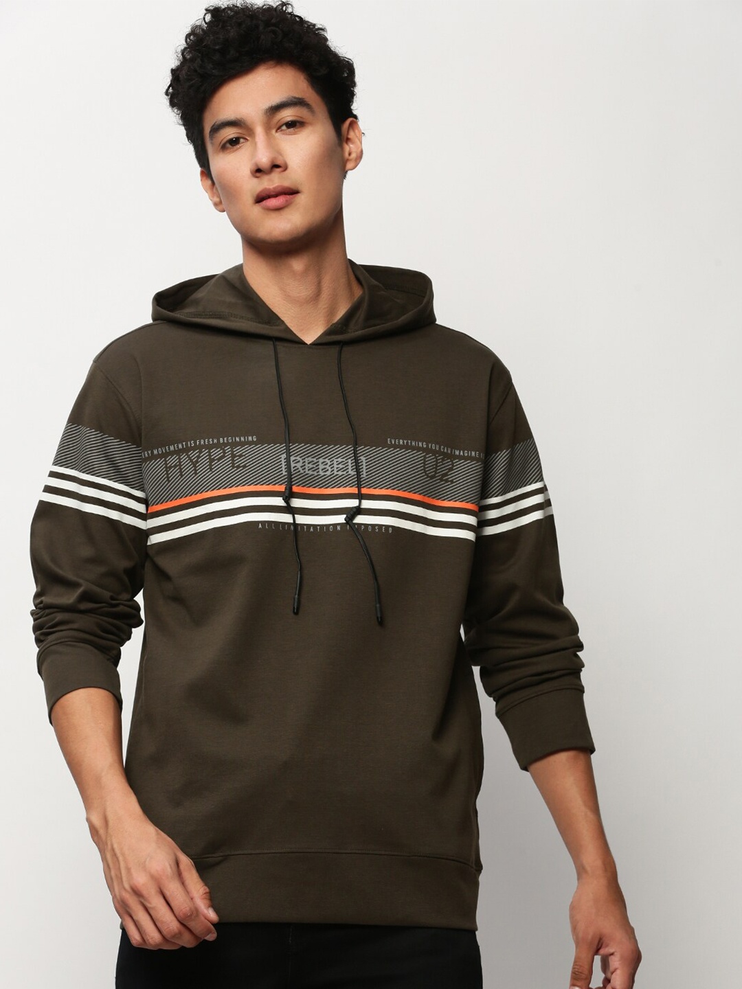 

SHOWOFF Striped Hooded Cotton Sweatshirt, Olive