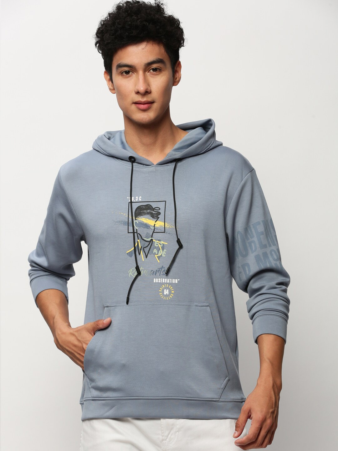 

SHOWOFF Graphic Printed Hooded Cotton Sweatshirt, Blue