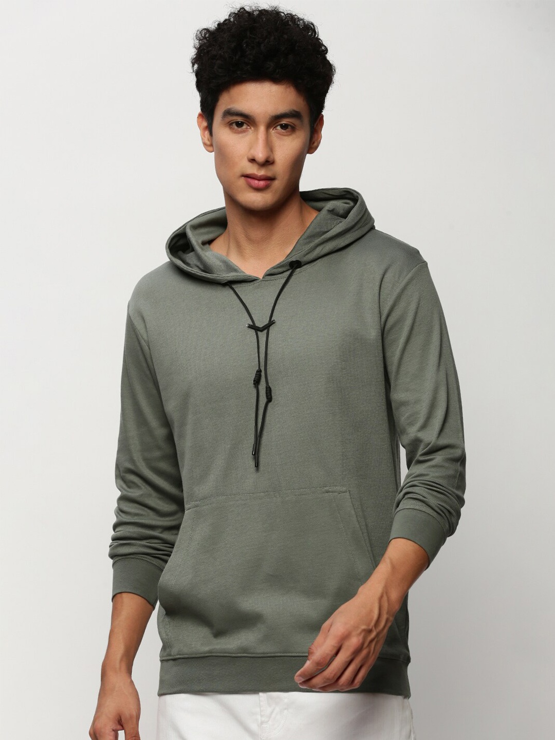

SHOWOFF Long Sleeves Hooded Cotton Pullover, Grey