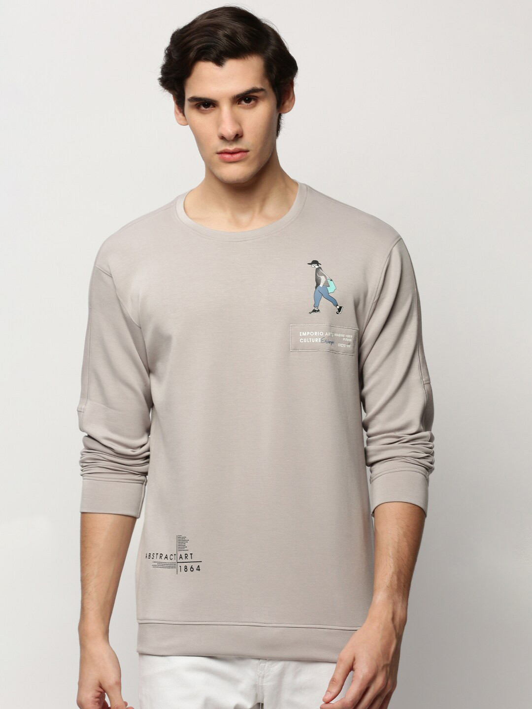 

SHOWOFF Typography Printed Pullover Cotton Sweatshirt, Grey