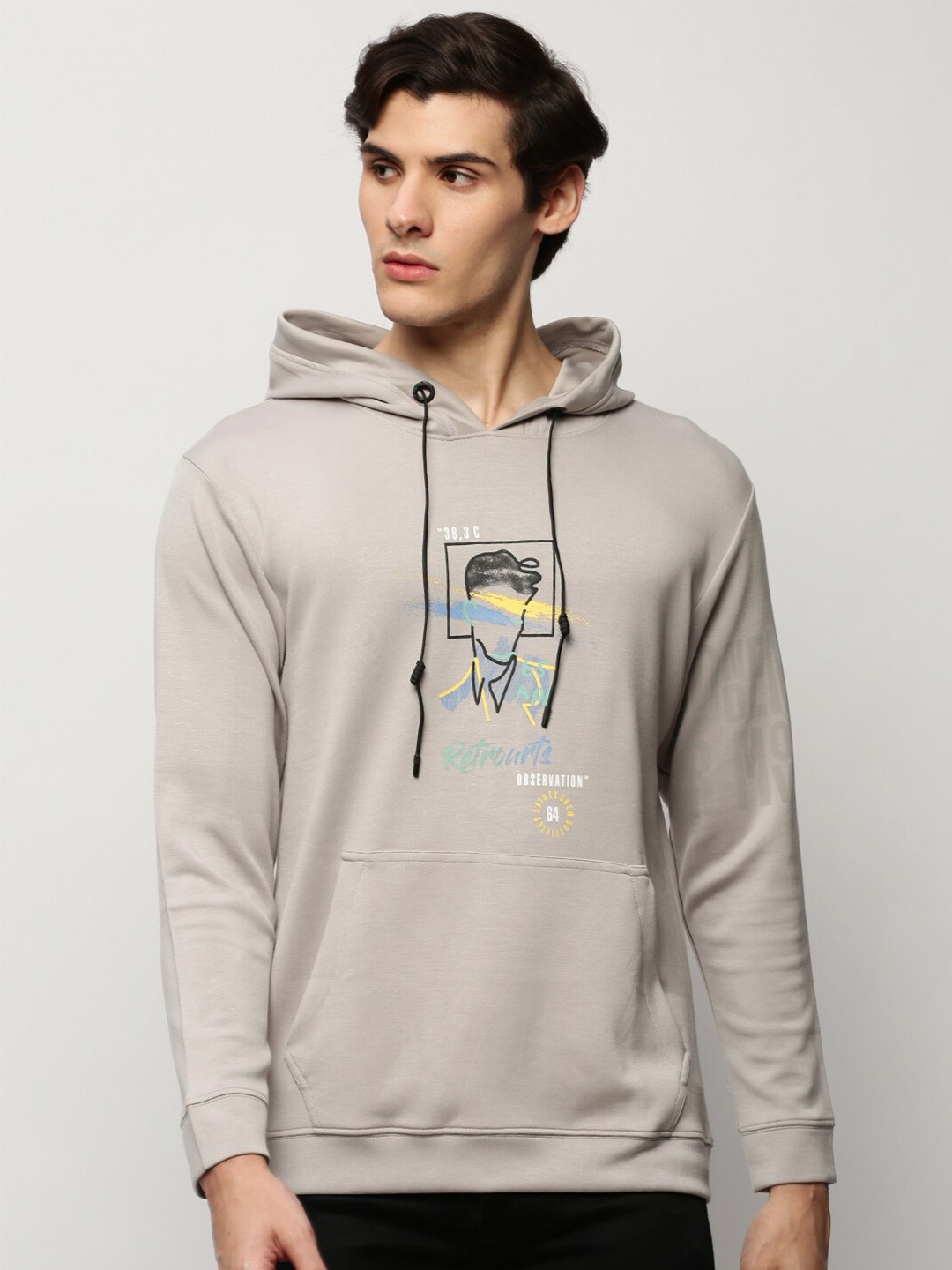 

SHOWOFF Graphic Printed Hooded Cotton Pullover, Grey