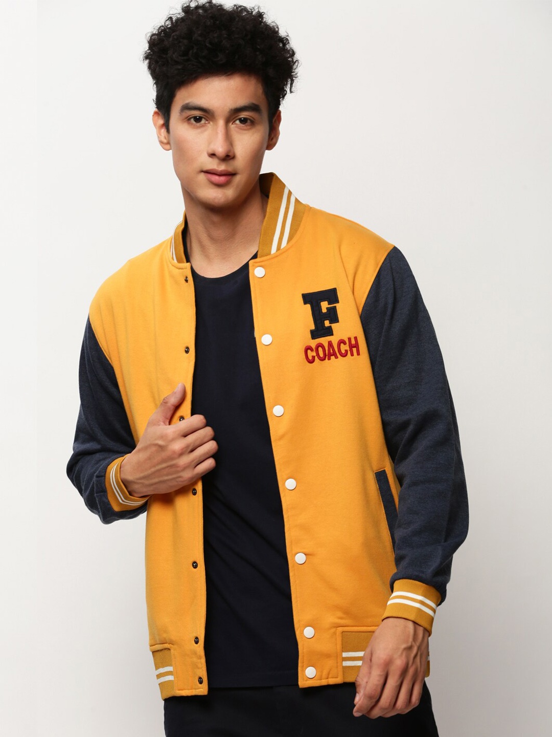 

SHOWOFF Front Open Cotton Sweatshirt, Mustard