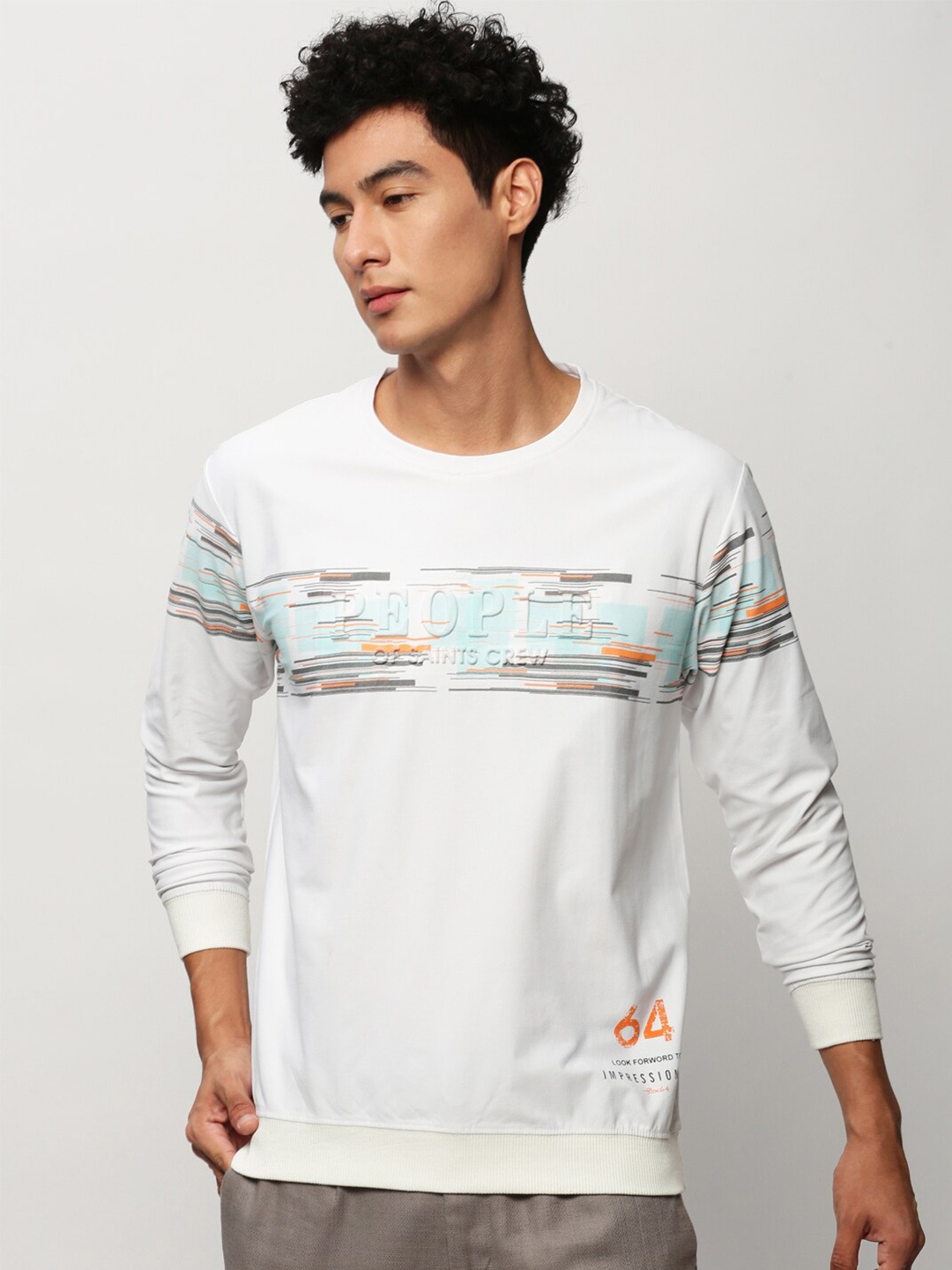 

SHOWOFF Round Neck Graphic Printed Cotton Sweatshirt, White