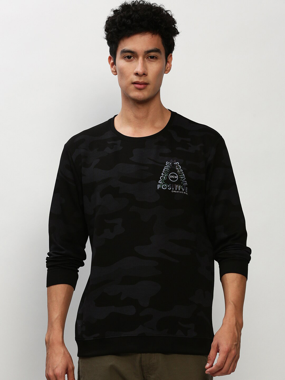

SHOWOFF Camouflage Printed Cotton Sweatshirt, Black
