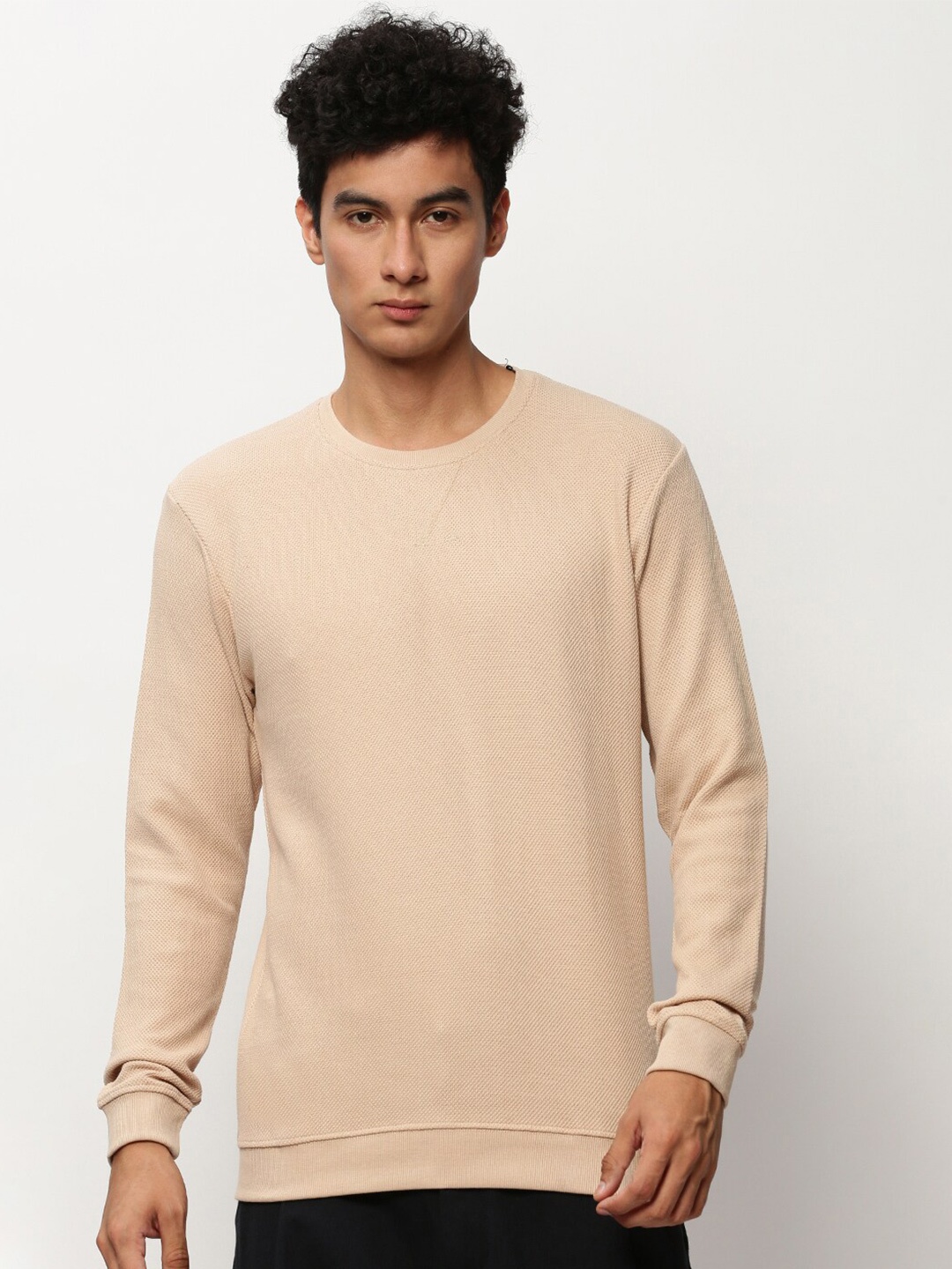 

SHOWOFF Self Design Cotton Sweatshirt, Peach