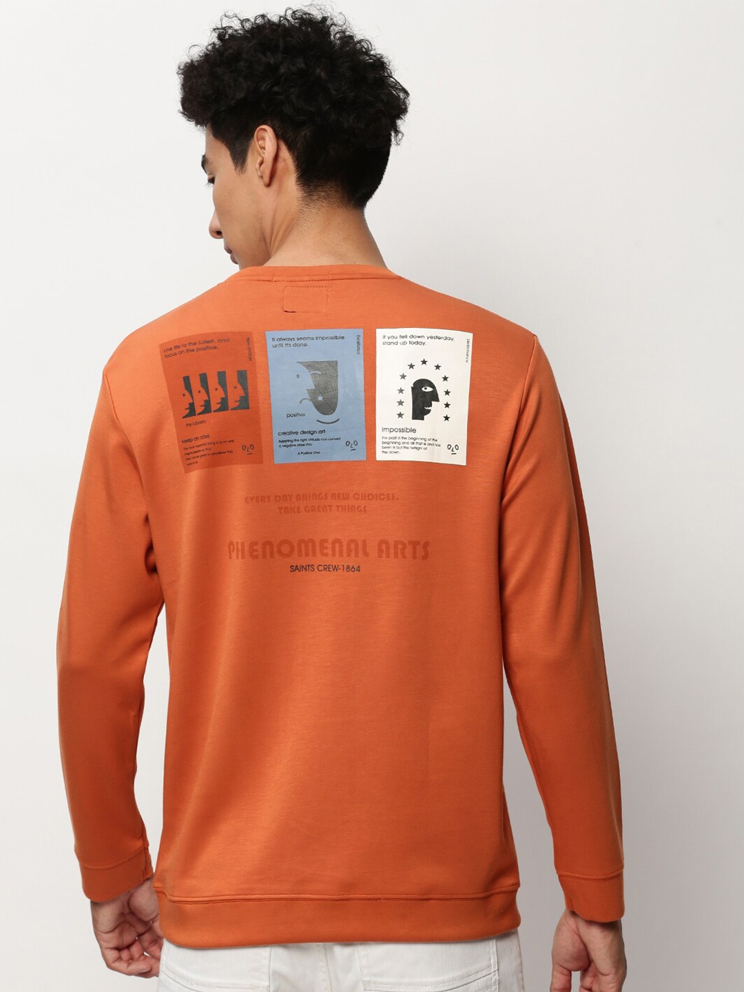 

SHOWOFF Typography Printed Cotton Pullover, Orange