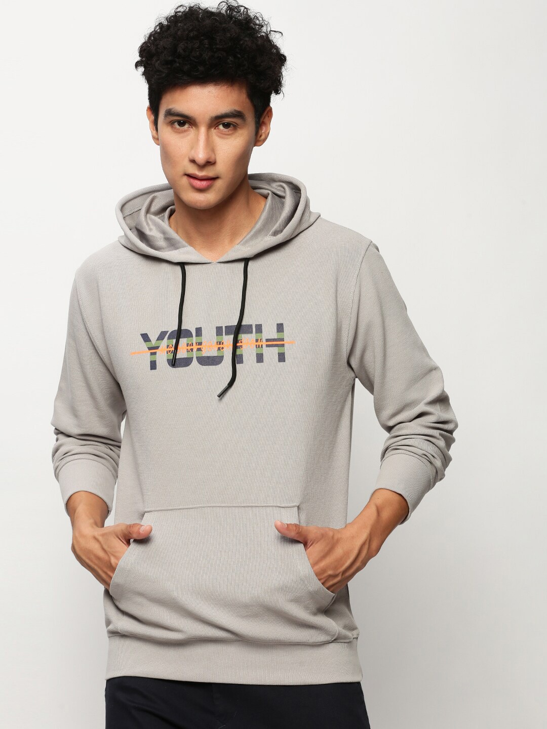 

SHOWOFF Typography Printed Hooded Cotton Sweatshirt, Grey