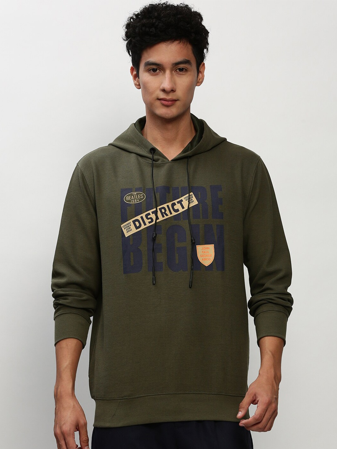 

SHOWOFF Typography Printed Hooded Cotton Sweatshirt, Olive