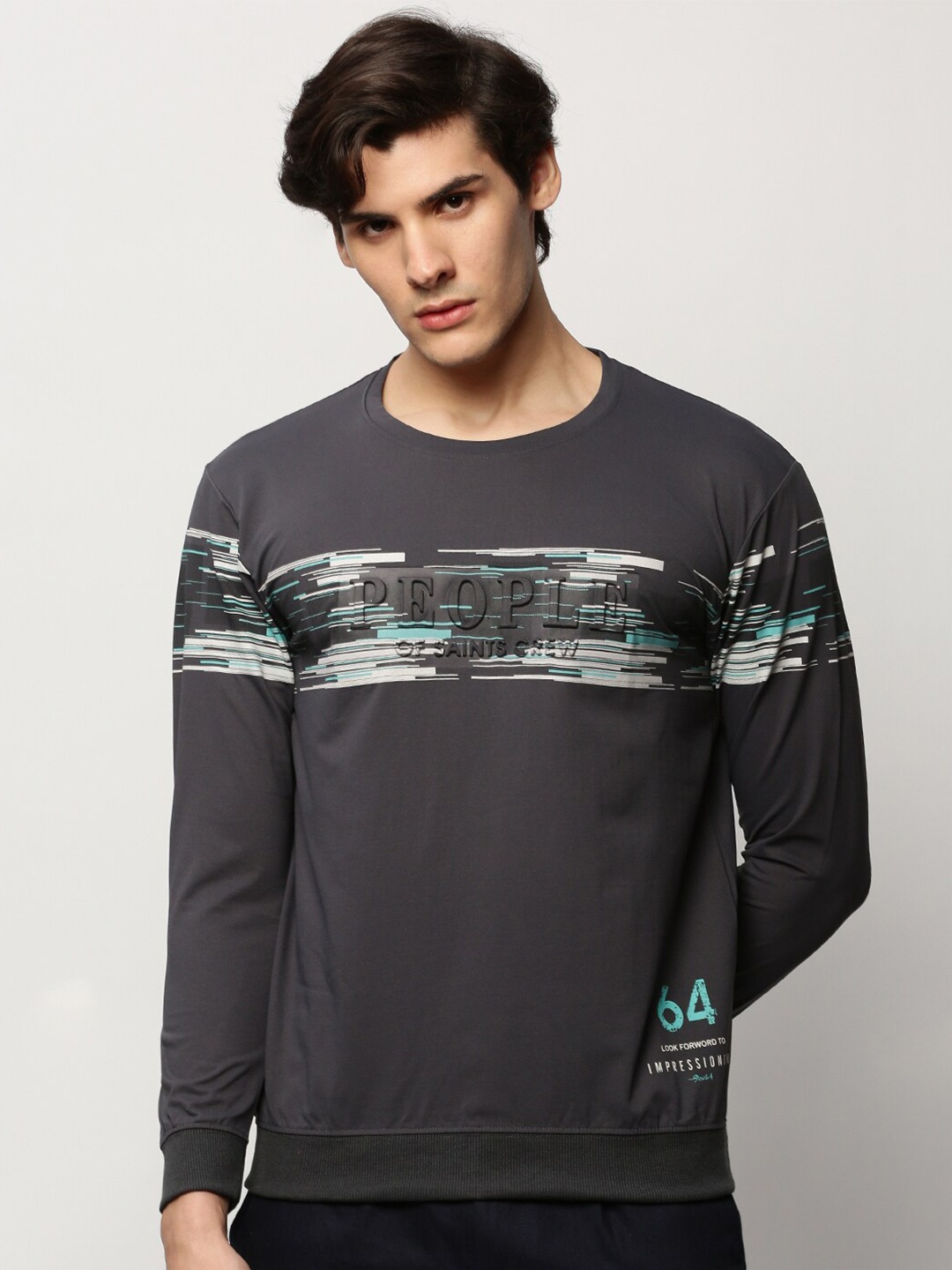 

SHOWOFF Graphic Printed Cotton Pullover, Grey