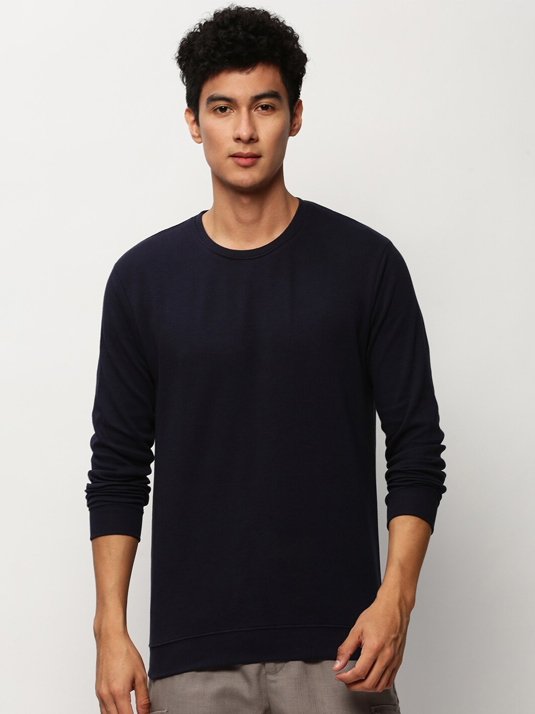 

SHOWOFF Round Neck Pullover Cotton Sweatshirt, Navy blue