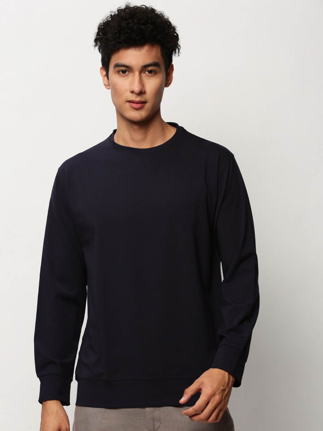 

SHOWOFF Round Neck Cotton Pullover, Navy blue