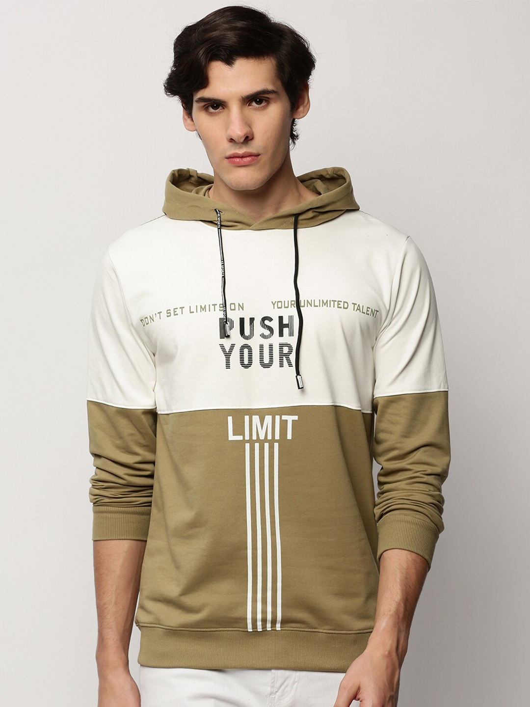 

SHOWOFF Typography Printed Hooded Cotton Sweatshirt, Khaki