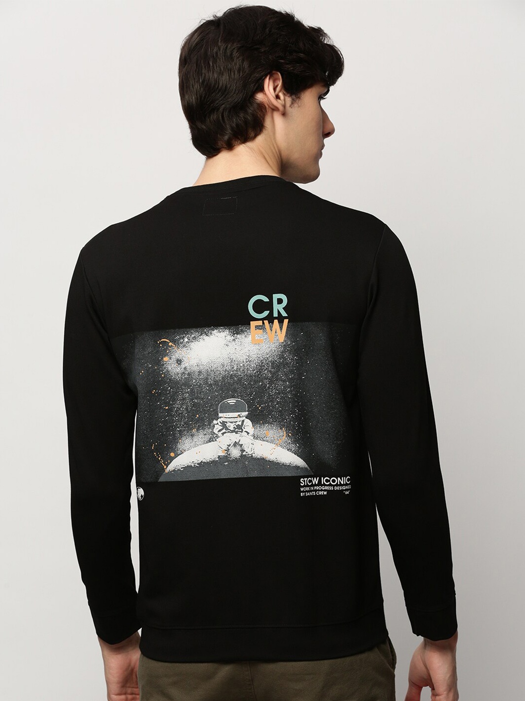 

SHOWOFF Graphic Printed Round Neck Pullover Cotton Sweatshirt, Black