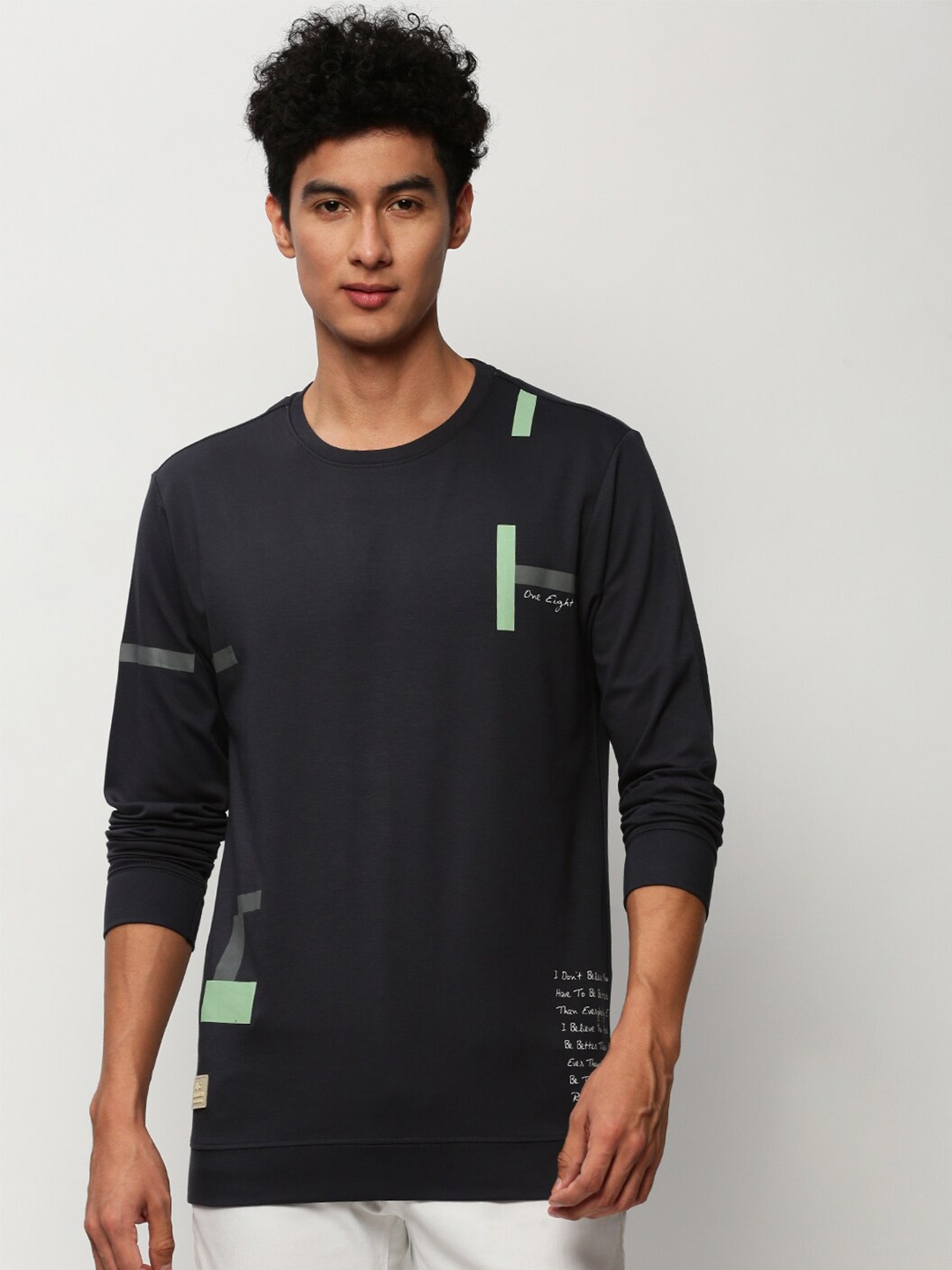 

SHOWOFF Printed Round Neck Cotton Sweatshirt, Navy blue