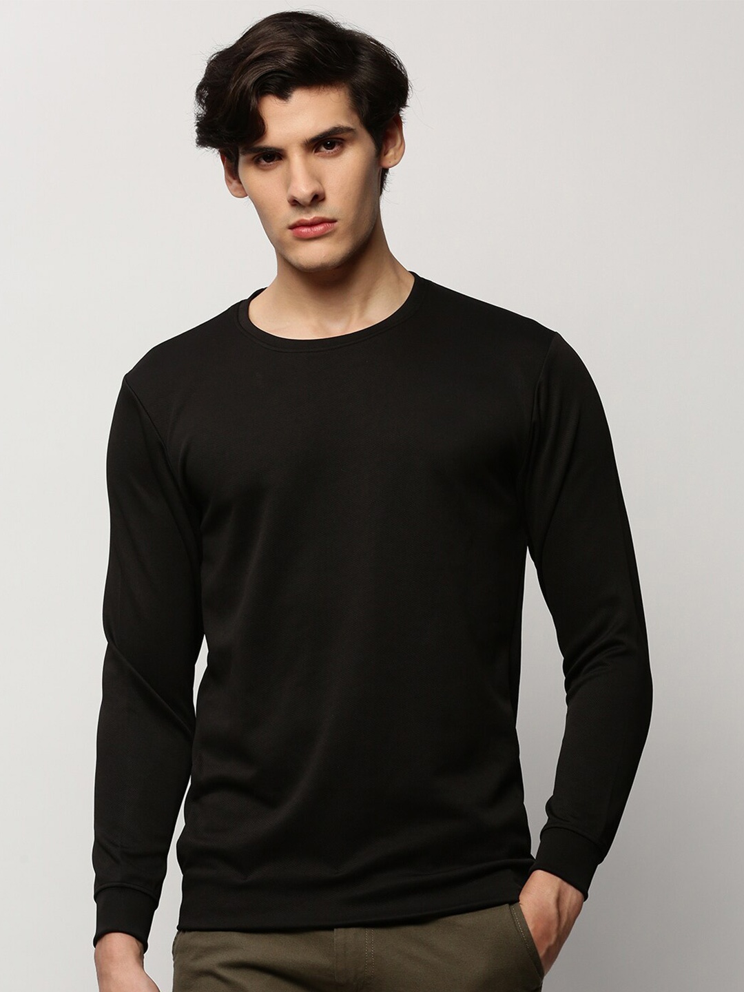 

SHOWOFF Round Neck Cotton Sweatshirt, Black