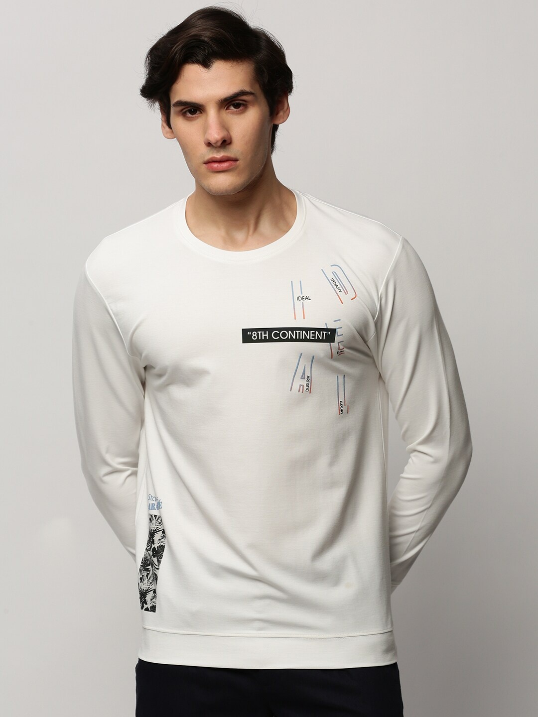 

SHOWOFF Typography Printed Round Neck Cotton Pullover, White