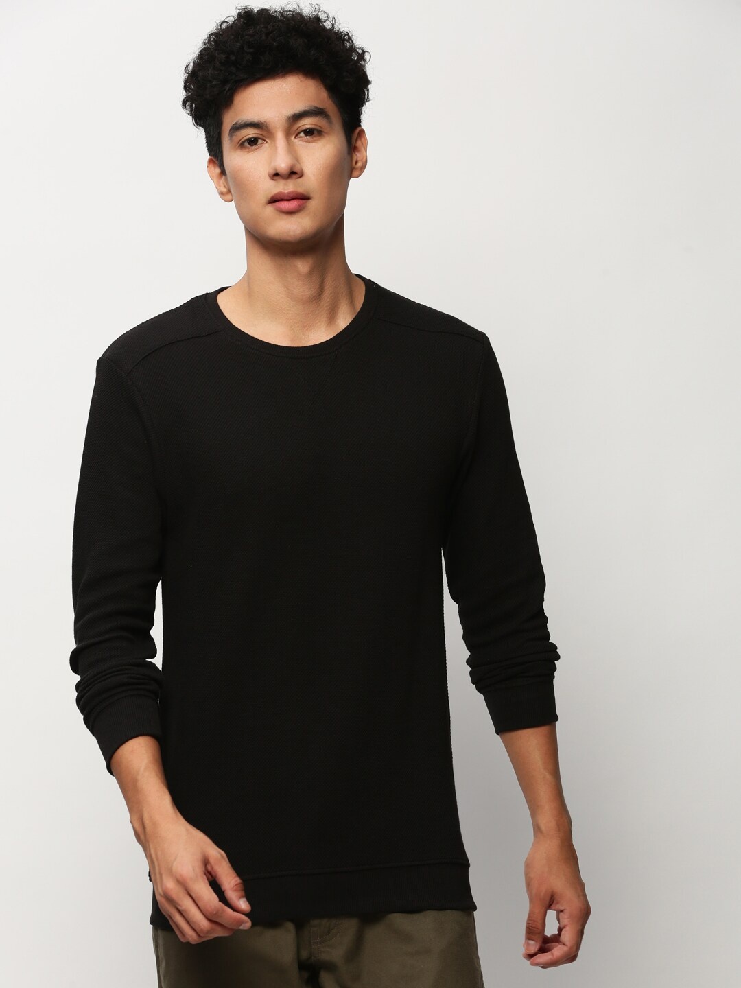 

SHOWOFF Self Design Cotton Pullover, Black