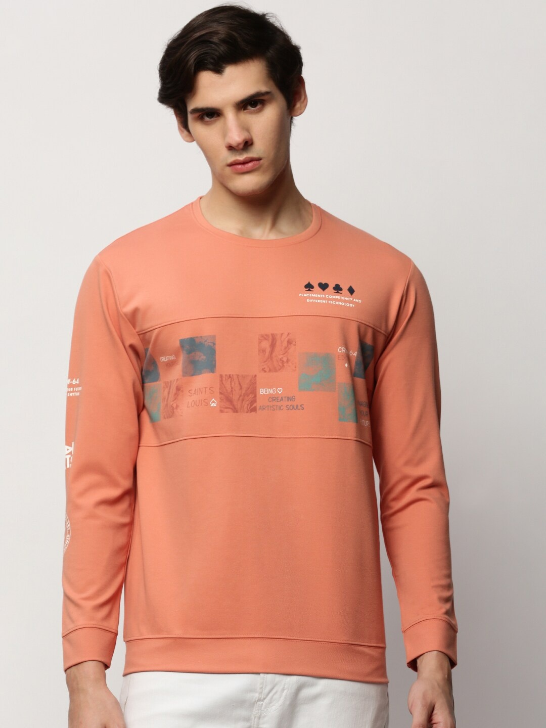 

SHOWOFF Typography Printed Pullover Cotton Sweatshirt, Peach