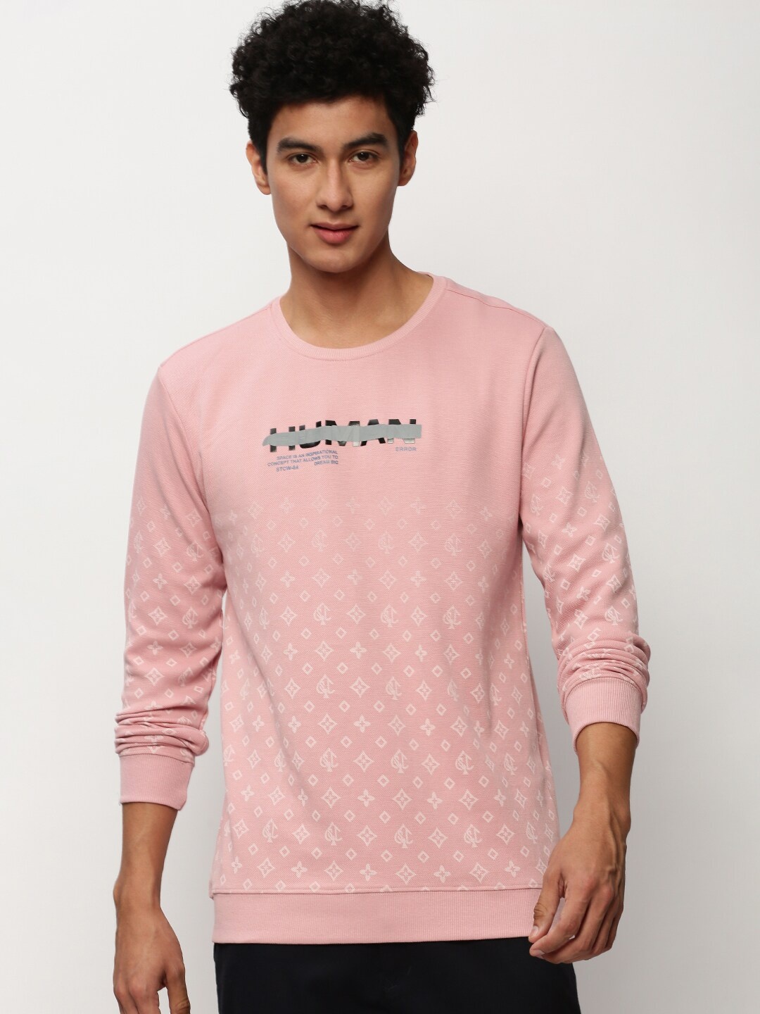 

SHOWOFF Round Neck Geometric Printed Cotton Sweatshirt, Pink