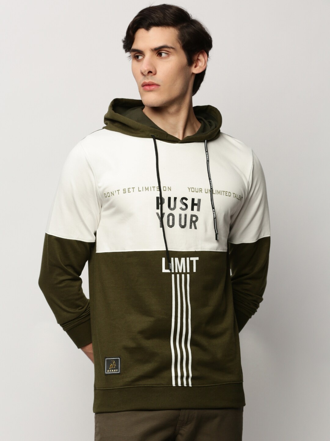 

SHOWOFF Typography Printed Hooded Cotton Sweatshirt, Olive