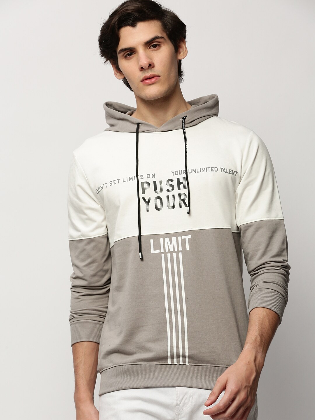 

SHOWOFF Typography Printed Hooded Pullover Cotton Sweatshirt, Grey