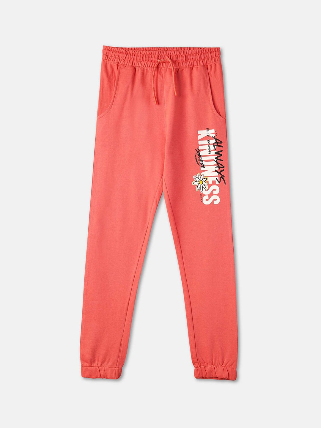 

R&B Girls Typography Printed Cotton Relaxed-Fit Jogger, Coral