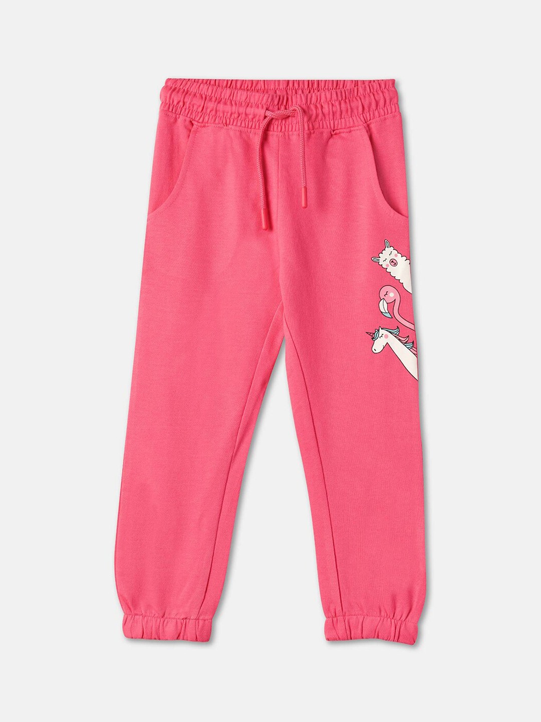

R&B Girls Graphic Printed Cotton Relaxed-Fit Joggers, Pink